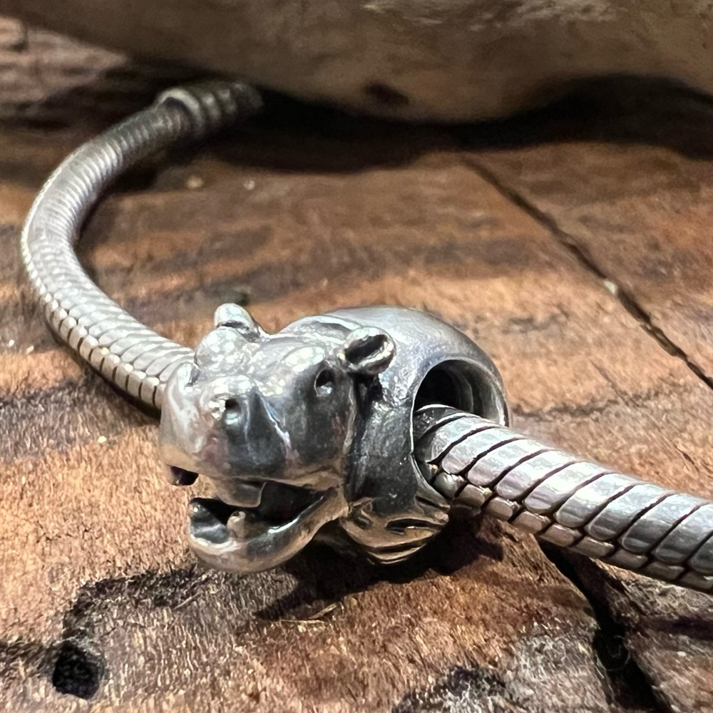 HTF Authentic Pandora Charm Hippo Charm Sterling SilverAnimal Bead Zoo 790334